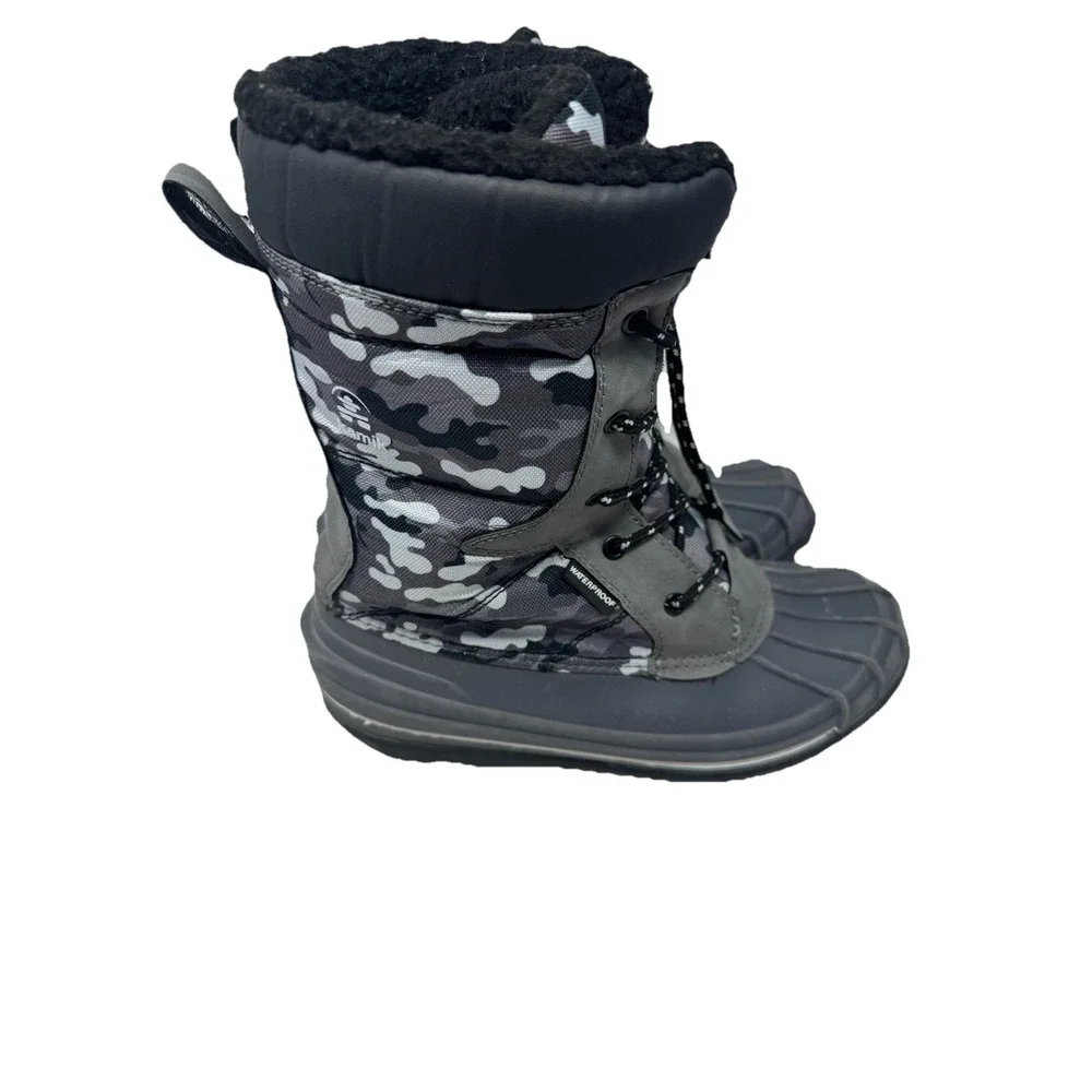 🔥Kamik 💰Waterproof 🖤🩶🖤Lined Winter Snow Boots Camo Army Print ‎ Sz 7$125